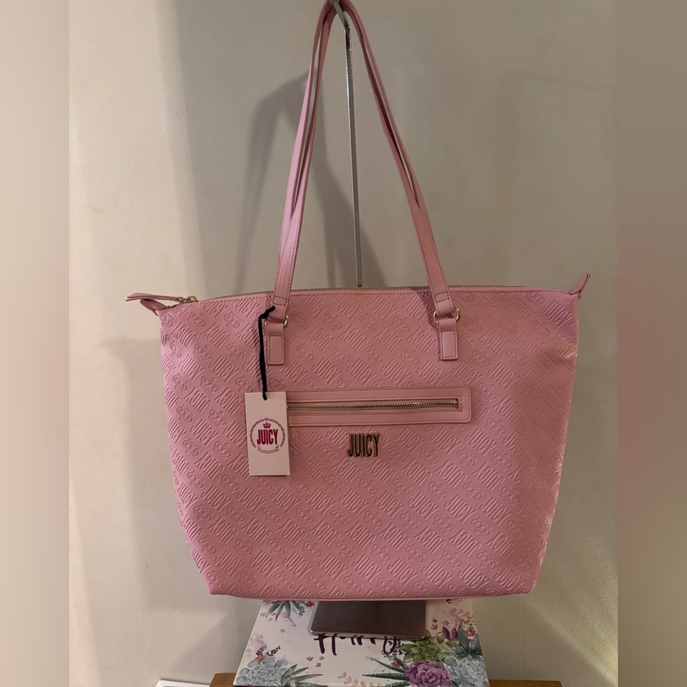 Juicy Couture Back to Juicy Tote Pink Bag with Metallic Accents NWT 18x13 - Picture 2 of 11